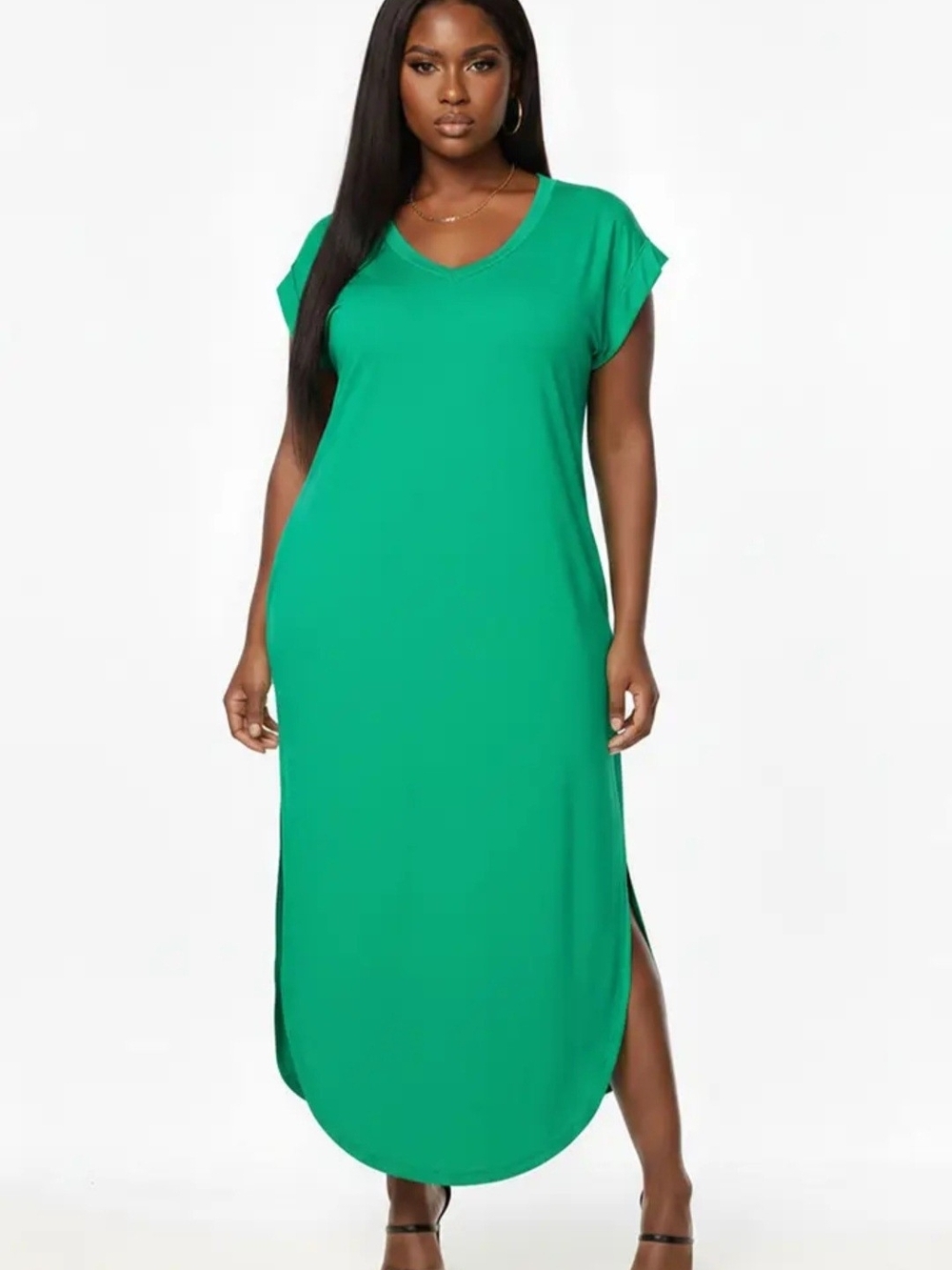 Green V-Neck Maxi Dress